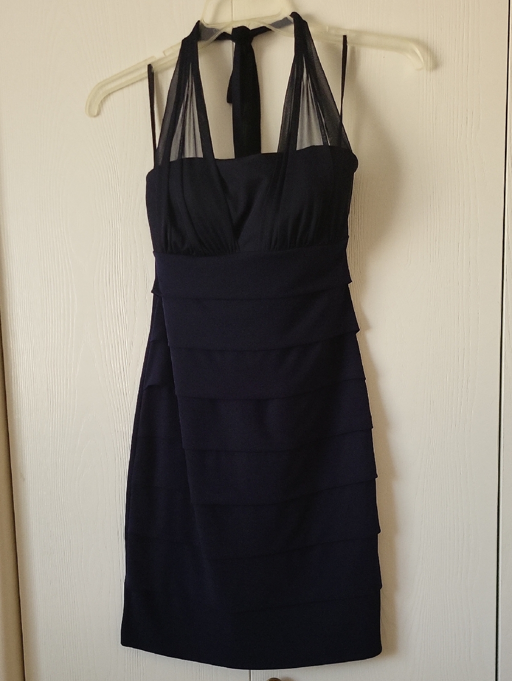 Enfocus Studio Navy One-Shoulder Tiered Cocktail Dress